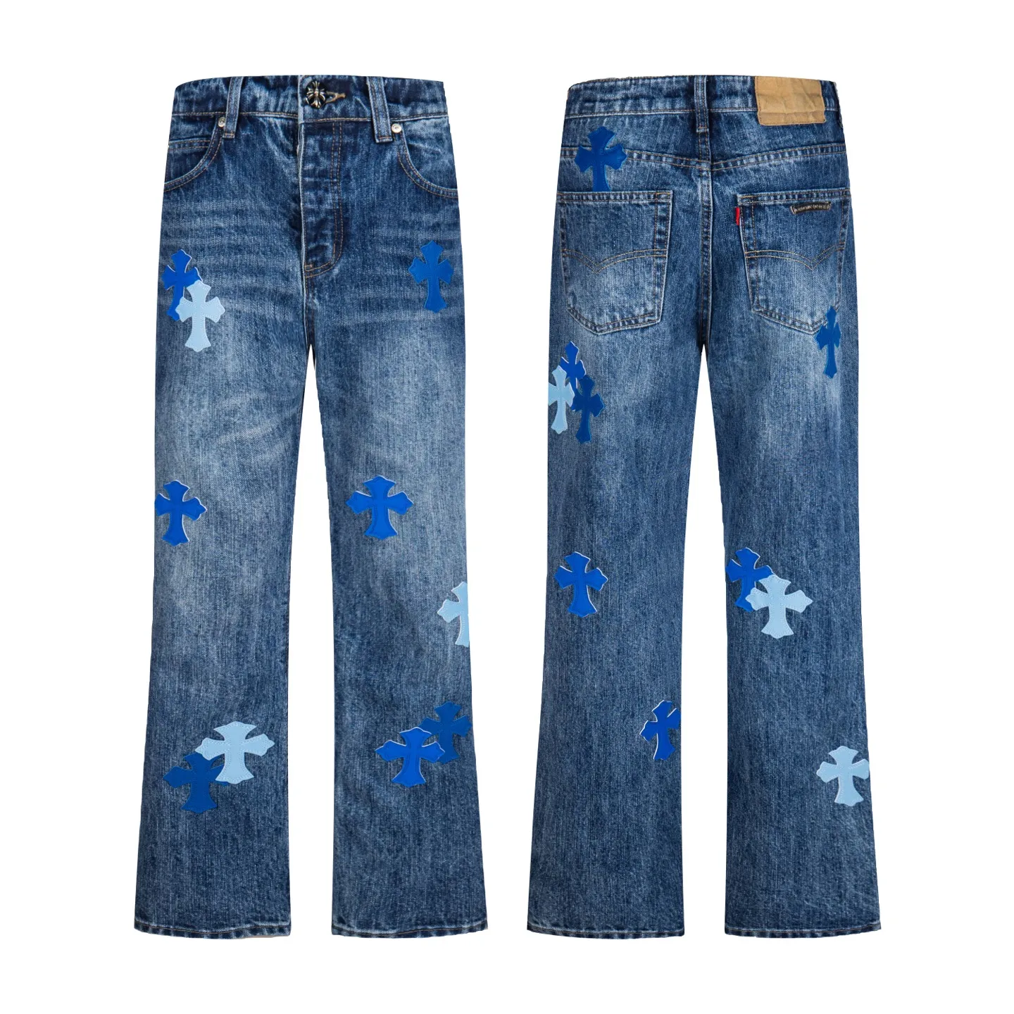 P260 Chrome Hearts Miami Limited Pants Blue Leather Cross Couple Jeans are a hot trend this season and are sought after by countless celebrities and fashionistas. The neat details of the cutting process add color to the playful fashion! The neat and meticulous design, and the well-fitting structure is unique. The upper body not only has outstanding recognition, but also looks younger and younger. A style with the ultimate wearing meaning and performance, gorgeous color matching, and the craftsmanship of this style is also extremely extraordinary. After the finished product is washed, it is disassembled and hand-made with sheepskin cross leather and then spliced ​​together to complete. The whole piece has too many craftsmanship to describe. It is decorated with patchwork cross flowers and high-waisted washed jeans! ! Absolutely high-end luxury product, a god-level single product, a super popular product, made by top heavy industry, a magic weapon that cannot be missed to hit the streets. Style number: 1832 Size: 28 30 32 34 36 Color: blue